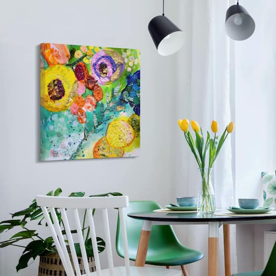 Empire Art Direct Arte De Crystallus 24" x 24" Floral Radiance II Crystal Epoxy Wrapped Acrylic Shards Abstract Canvas Wall Art
